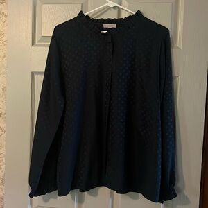 Loft Navy blue dotted long sleeve blouse